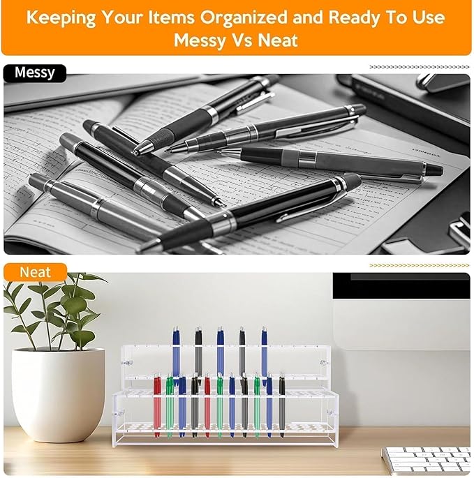 96-Slots Pen Display Stand,2-Tier Acrylic Pen Holder for Craft Shows,12mm Beadable Pens Stand Paint Brush Holder Pencil Organ