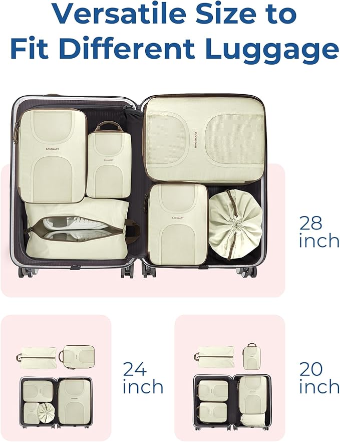 BAGSMART Compression Packing Cubes, 6 Set Packing Cubes for Suitcases, Lightweight Suitcases Organizers Bag Set & Compression