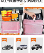 HOTOR 3 Gallons Car Trash Can, Ultra Large Capacity Organizer and Storage with Adjustable Straps & Magnetic Snaps, Waterproof Car Accessory for Interior Car Stuff Storage, Pink