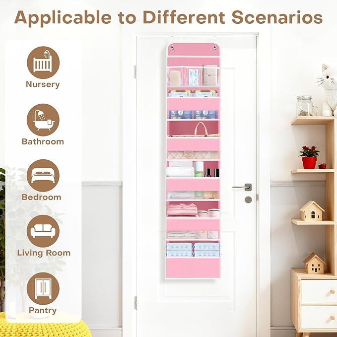 SpaceWhisper Over the Door Organizer, 6 Large Pocket Hanging Storage Organizer with 40lb Capacity, Space Saving for Nursery, 