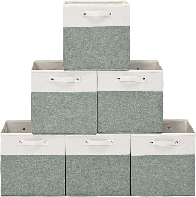 FinishingBo 13 x 13 Inch Fine Linen Storage Bins with Handles，Fabric Cube Boxs，Basket Organizers for Shelves for Home, Closet