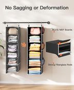 Pipishell Hanging Closet Organizer 6-Shelf, Hanging Shelves for Closet with 3 Removable Drawers & Side Pockets for Bedroom, G