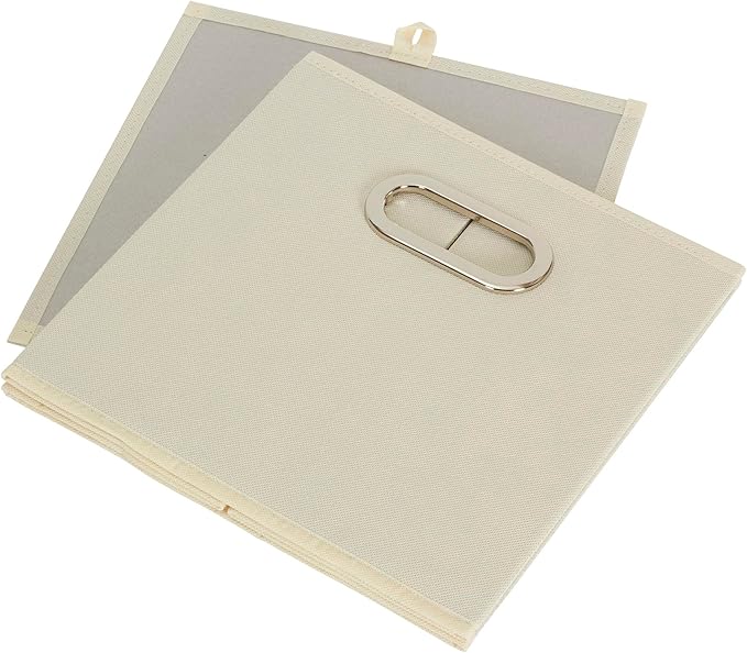 Fabric Storage Bins 6 Piece Set, Strong Poly-Woven Fabric, Sturdy Chipboard Sides, Grommet Front Handle, Stackable and Foldab