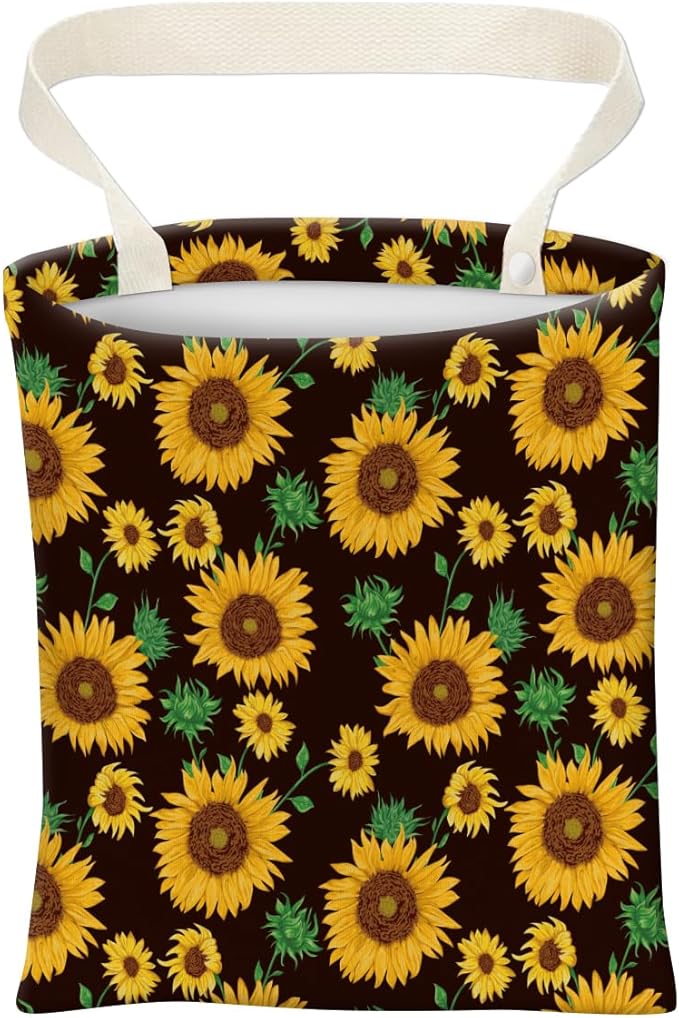 Car Trash Can, Cute Car Trash Bag, Hanging Car Organizer and Storage Bag, Trash Bin for Car Accessories, Vehicle, Travelling, Camping Cute Sunflower