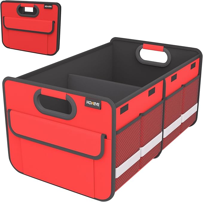 Homeve Trunk Organizer, Car Storage, Reinforced Handles, Collapsible Multi-Compartment Car Organizers, Foldable, Waterproof, 2 