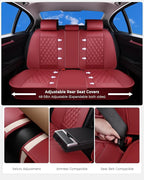 Huidasource Red Seat Covers, Nappa Leather Car Seat Covers, Automotive Seat Covers Velcro Adjustable, Compatible with Airbags