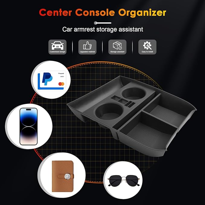 for 2024 Hyundai Palisade Lower Console Organizer for 2023-2025 Palisade SE/SEL/XRT/Limited/Calligraphy Under Console Tray Palisade Accessories (23-25 Palisade TPE Under Organizer w/Cup Holder)