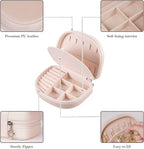 ProCase Travel Size Jewelry Box, Medium Portable Seashell-Shaped Jewelry Case, 2 Layer Jewelry Organizer in PU Leather for Wo