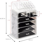 Sorbus Acrylic Makeup Organizer Set, 6-Drawer Vanity & Countertop Cosmetic Storage with Small & Wide Compartments, Marble Pri