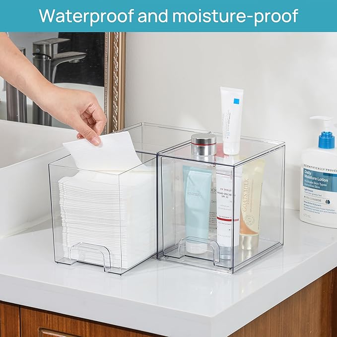 Vtopmart 7.6" H Clear Stackable Storage Drawers, 2 Pack Plastic Organizers Bins for Skincare, Cosmetics,Beauty Supplies,Ideal