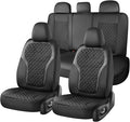 Coverado Seat Covers Full Set, Luxury Leather Car Seat Cover with Carbon Fiber Accents Design, Spill-Proof Durable Black Auto