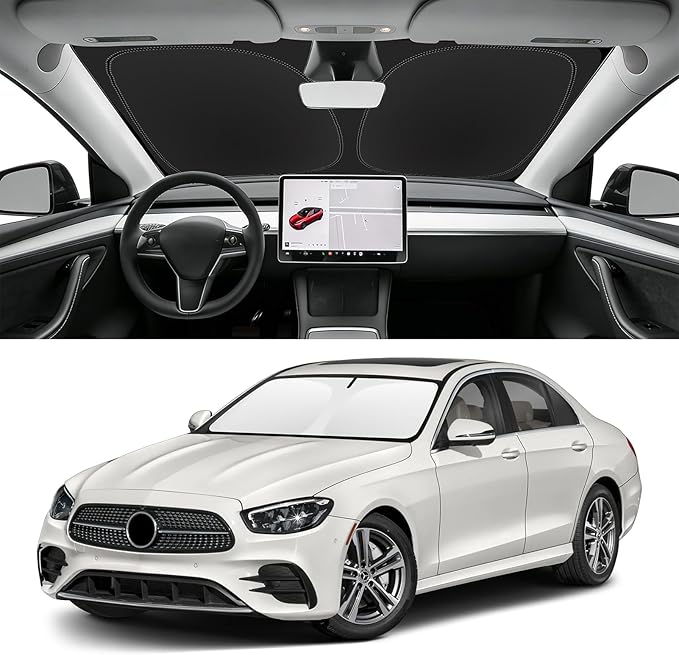 Custom Fit Windshield Sun Shade for Mercedes-Benz E-Class 2017-2023, Blocks UV & Heat, Front Window Sunshade Accessories, Easy Fold & Store Keep Your Car Cooler