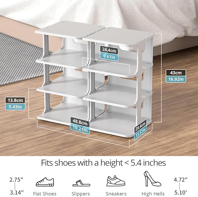 ZOINLIY Stackable Shoe Organizer for Closet, Small Shoe Rack for Entryway, Bedroom, Dorm Rooms, Free Standing Shoe Shelf, Pla