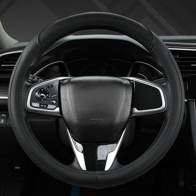 West Llama Customized Auto Car Steering Wheel Cover for Honda Civic, CR-Z, Insight, S2000,14-14.25inch(Black-Small Size)