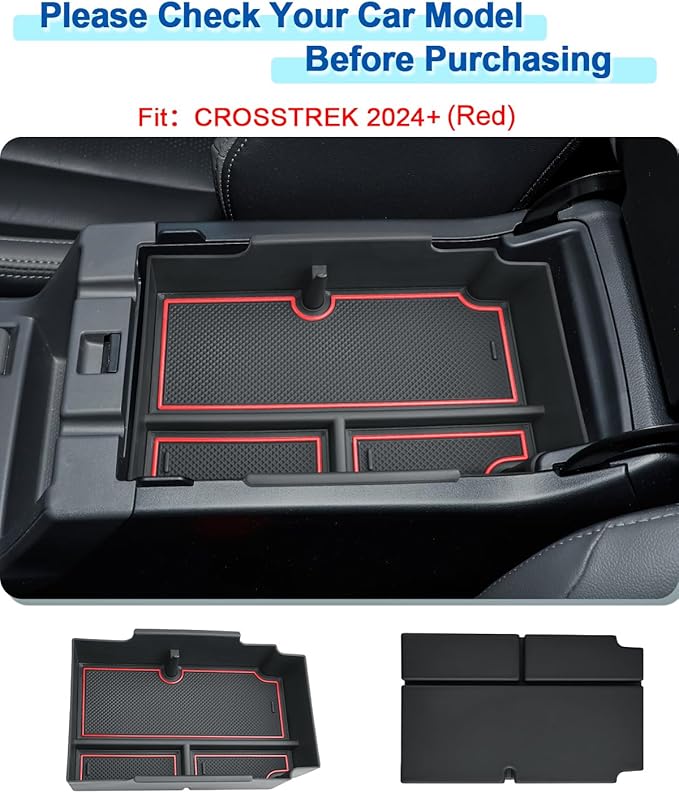 2024 2025 2026 Crosstrek Center Console Organizer for Subaru Crosstrek (Base/Premium/Sport/Limited/Wilderness), 2025 Crosstrek Console Tray 2026 Crosstrek&Impreza Accessories (with Red Mats)