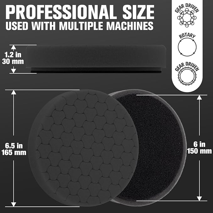 Black Polish Pad, 3Pcs 6.5 Inch Face for 6 Inch Buffing Polishing Pads and Woolen Pads 150mm Backing Plate Compound Buffing Sponge for Car Buffer Polisher Compounding, Polishing and Waxing