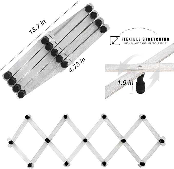 WGFKVAS 2 Pack Expandable Coat Rack, Accordion Wall Hanger, Wooden Hat Rack Wall Mounted, Accordion Hook for Mugs, Cap, Coats