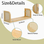 24 Inch Rattan Wall Shelf, Wooden Hanging Bookshelf Storage, Natural Cute Nursery Shelves Wall Mounted, Boho Decorative Float