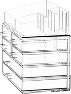 ZHIAI Stackable Storage Drawers, Acrylic Bathroom Counter Organizer Clear Makeup Organizers for Vanity, Kitchen Cabinets, Bat