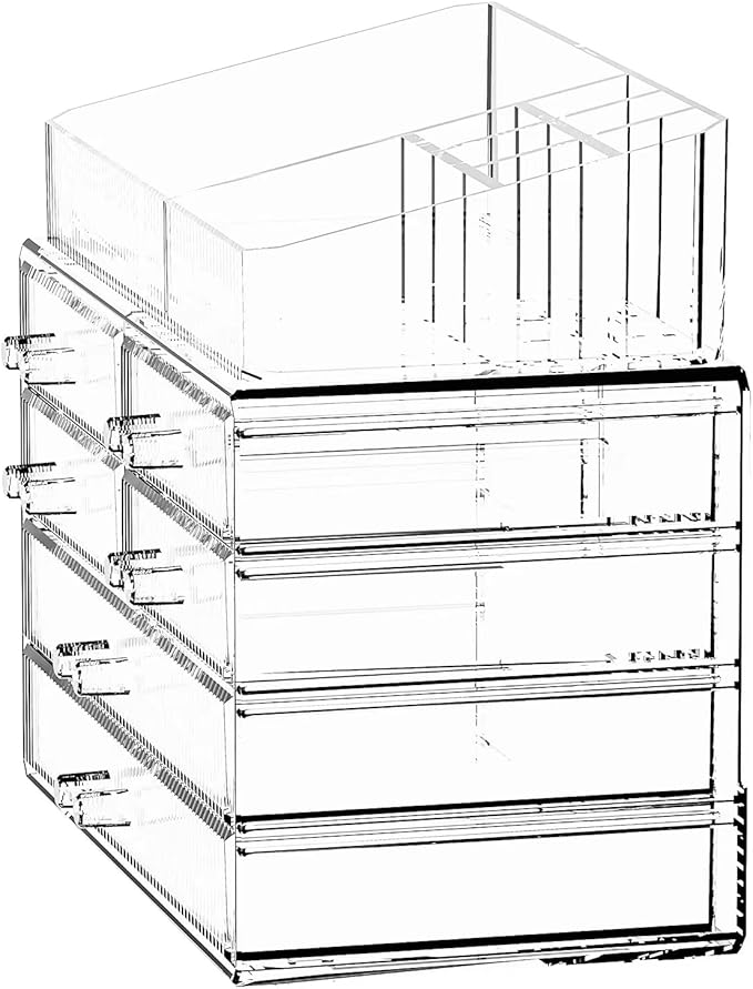 ZHIAI Stackable Storage Drawers, Acrylic Bathroom Counter Organizer Clear Makeup Organizers for Vanity, Kitchen Cabinets, Bat