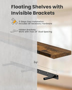AMADA HOMEFURNISHING 47.2" L Floating Shelves, Wall Shelves Set of 3 for Bathroom/Living Room/Bedroom/Kitchen, Floating Shelv