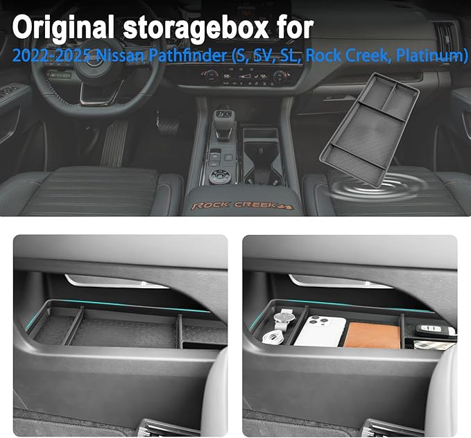 SHAOHAO 2Pcs for 2025 2026 Nissan Pathfinder Center Console Organizer& Lower Organizer for 2023 2024 2025 2026 Nissan Pathfinder Accessories (S/SV/SL/Rock Creek/Platinum) Double Space Storage Box Tray