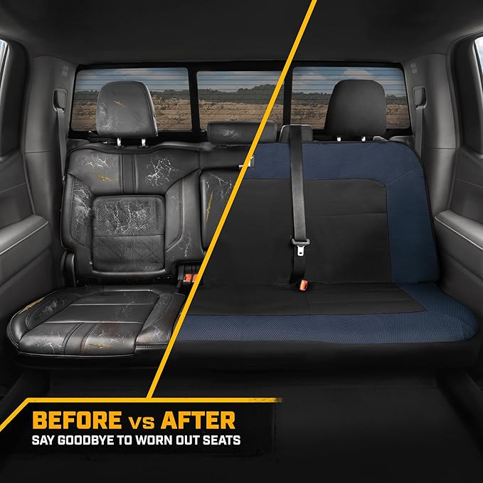 Cat MeshFlex Blue & Black Rear Seat Cover for Car – Durable Canvas & Mesh Design 60/40 Split Bench Protector for Cars, Trucks