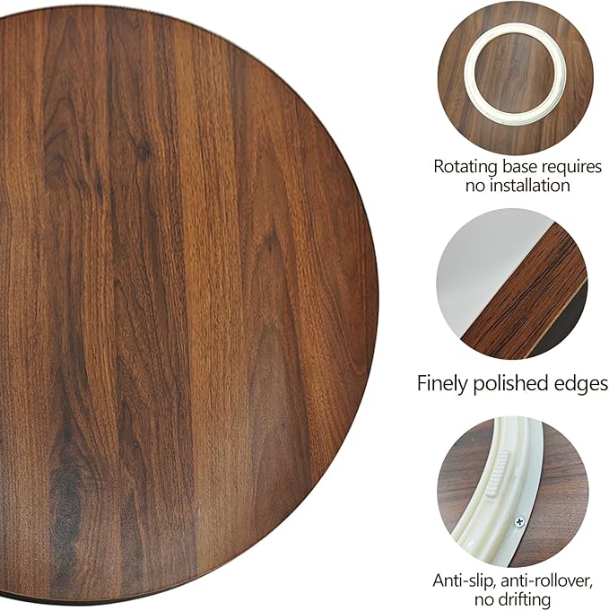 24" Wood Lazy Susan, Large Solid Turntable Serving Tray for Tabletop, Smooth Rotating Round Tray for Kitchen Counter, Dining 