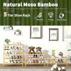 5-Tier Bamboo Shoe Rack for Entryway, Stackable | Heavy Duty | Multi-Function, Free Standing Shoe Racks for Bedroom Hallway C