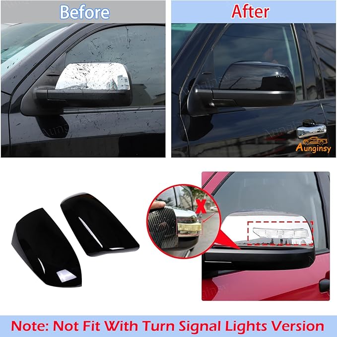 Car Door Rear View Mirror Cover Trim Compatible with Toyota Tundra 2007-2021 Sequoia 2008-2020 Exterior Rearview Mirror Housing Cap Protector Accessories, Only Fit Without Turn Signal Lights Version