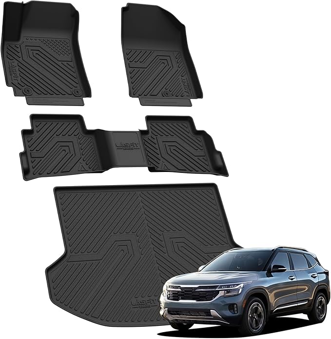 LASFIT Floor Mats & Cargo Mat for Kia Seltos 2026 2025 2024 (Not Fit SX), All Weather TPE Custom Fit Floor Liners 1st&2nd Row Full Set Car Mats Accessoires for Kia Seltos 2024-2026, Black