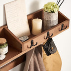 Coat Rack Wall Mount with Shelf - Wooden Entryway Organizer for Hanging Coats, Keys, Hangers - Space Saving Durable Wood Hold