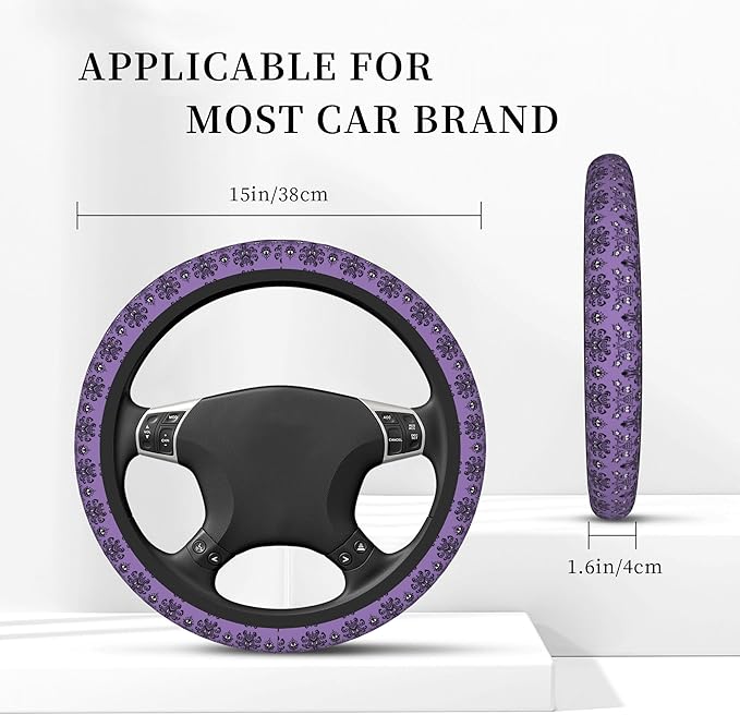 Haunted The Mansion Steering Wheel Cover Cute Universal 15 Inch Car Accessories Protector for Women Fit Auto SUV Sedan Vans T