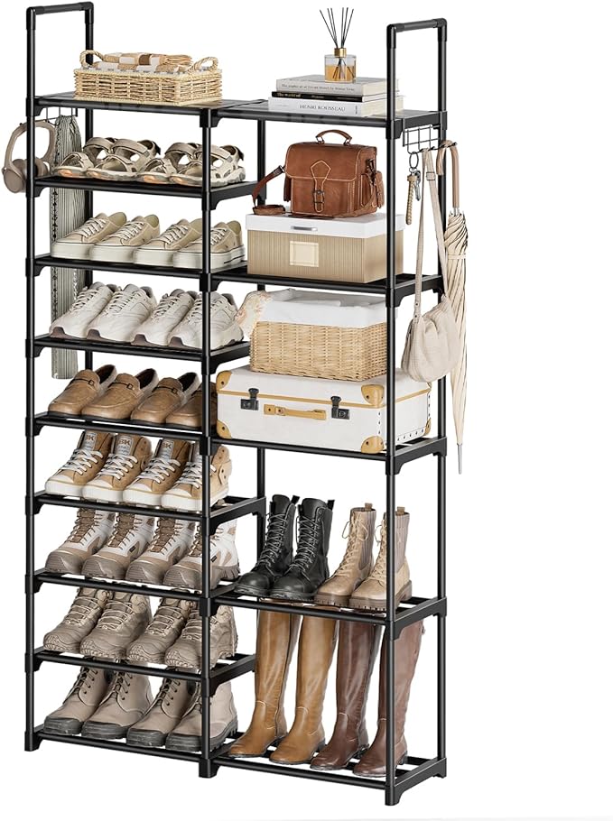 WOWLIVE 9 Tiers Shoe Rack Shoe Storage Shoe Organizer 30-35 Pairs Shoe Tower Unit Shelf Durable Metal Pipes with Plastic Conn
