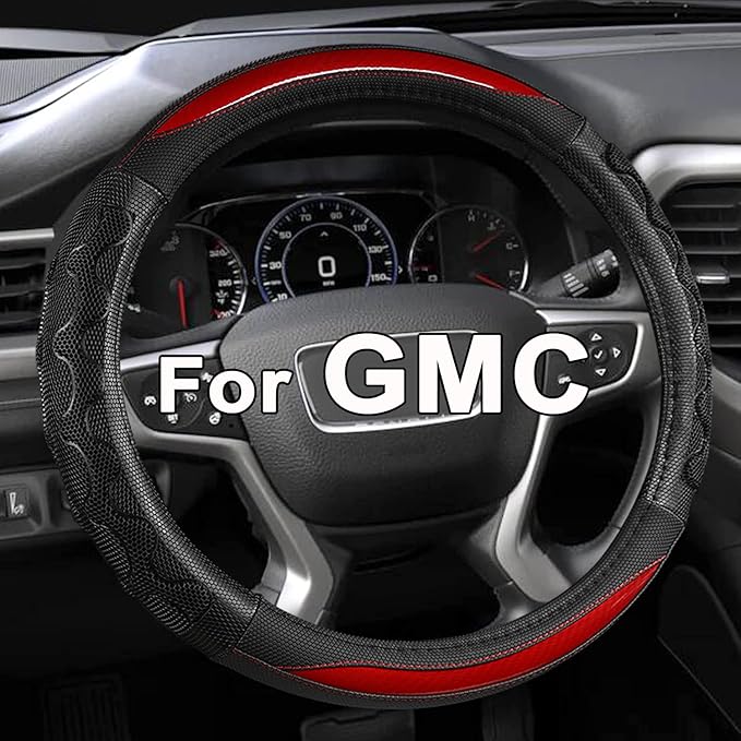 GIANT PANDA Steering Wheel Cover for GMC Sierra Acadia Terrain Yukon(3D Honeycomb-Red-Standard Size)