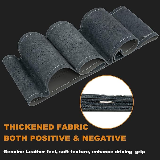 AUTOXBERT 38cm/15 Inch Genuine Leather DIY Steering Wheel Cover Soft Hand Sewing On Wrap Cover with Needles Thread fit for VW