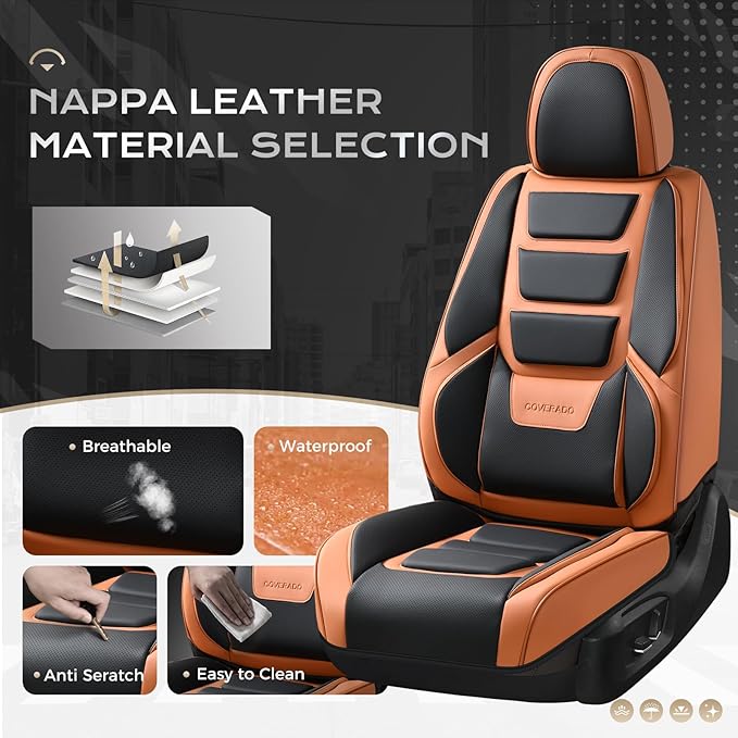 Coverado Car Seat Covers, Front Covers for Cars, Car Seat Cover Front Seats, Automotive Seat Cover, Waterproof, Leather Car S