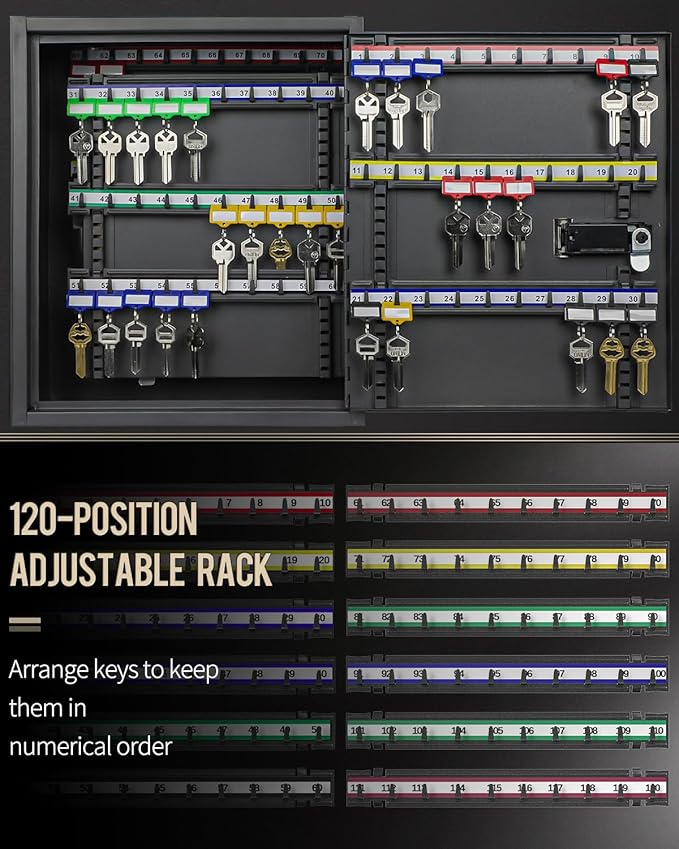 Uniclife 120 Position Key Cabinet with Combination and Key Lock Resettable Black Digital Security Storage Box Steel Key Organ
