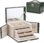 Vlando Jewelry Box for Girls, 4-Tier Jewelry Organizer with Lock, Mirror Jewelry Box for Earring, Ring, Necklace and Bracelet