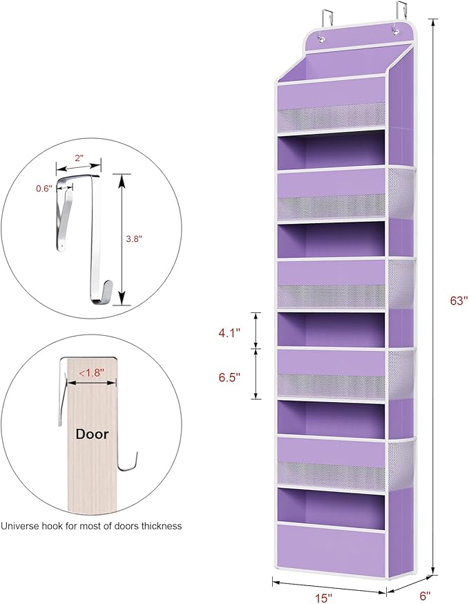 Univivi Over The Door Hanging Organizer with 6 Large Compartments and Mesh Windows, Over The Door Baby Clothes Organizer for 