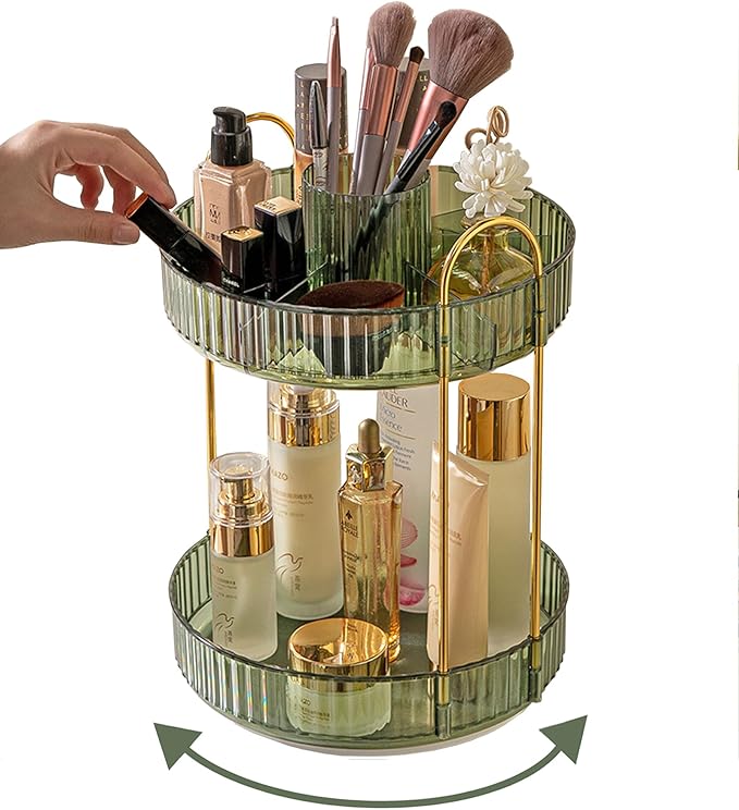 Asayuee 360 Rotating Makeup Organizer,2 Tier Large Capacity Make Up Organizers and Storage,Skincare Perfume Vanity Organizers