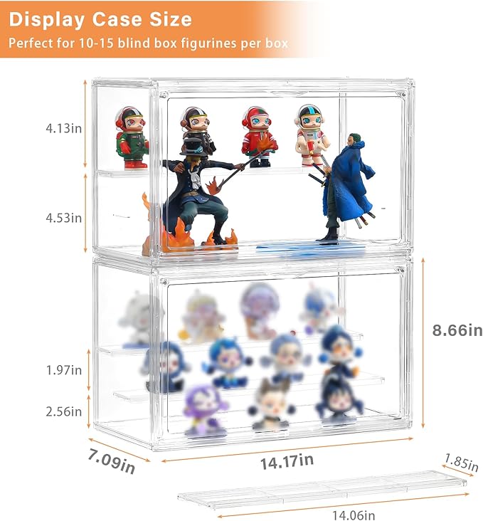 Freebat Clear Acrylic Display Case for Collectibles - 3-Tier Adjustable Figure Display with Magnetic Door & Removable Shelves