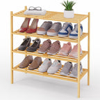 Smiry Bamboo Shoe Rack 4-Tier, Stackable Wooden Shoe Organizer for Entryway & Closet, Free Standing Wood Shoe Storage Shelf f