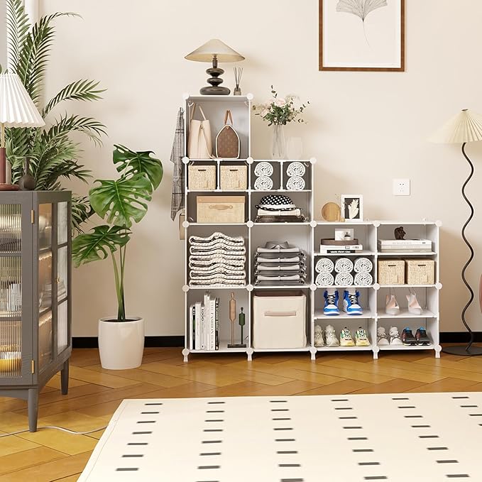 AWTATOS Cube Storage Organizer Closet Storage 12 Cube Shelves, Large and Small Cubes, DIY Portable Closet Clothes Storage She