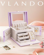Vlando Jewelry Box Organizer for Girls Women, Large Baroque Jewelry Holder Organizer with Mirror, 3 Drawers for Bracelets, Ea