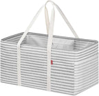 LHZK Standing Extra Large Utility Tote Bag with Metal Wire Frame and the Sides Rinforced, Extra Large Tote Bag with Handle, Reusable Grocery Bags Foldable, Beach Bag, Car Tote (Grey, 26''x15''x13'')