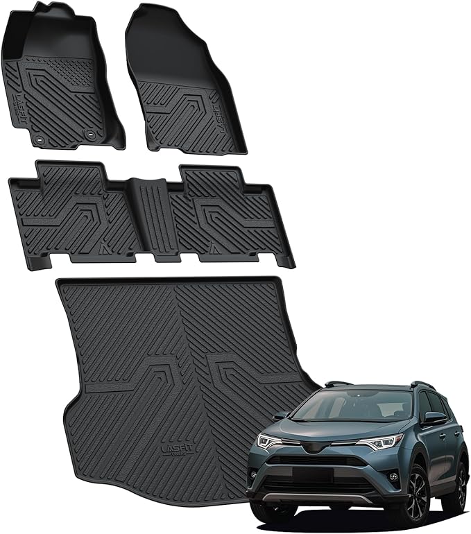 LASFIT Floor Mats&Trunk Mat for Toyota RAV4 2013-2018 (Not Fit Hybrid) All Weather TPE Custom Fit Floor Liner for Toyota RAV 4 LE/XLE/SE/Limited/Platinum/Adventure Front and Rear 2 Row Car Mats,Black