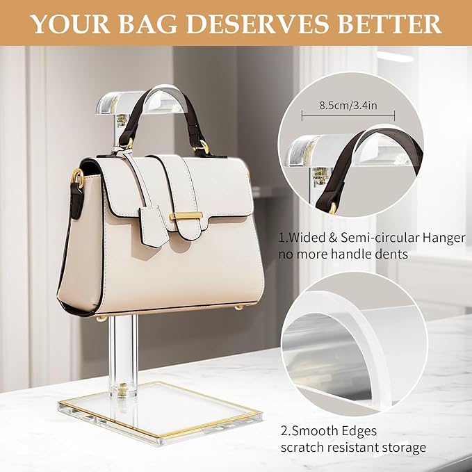 2Pcs Purse Display Stands, Height Adjustable10"-16"+14"-24", Acrylic Handbag Stands for Display, Clear Holder for Purse Eveni