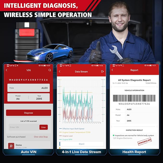 KINGBOLEN Ediag OBD2 Scanner Bluetooth, Bidirectional Scanner All System Diagnostic Tool for iOS & Android, Active Test,15+