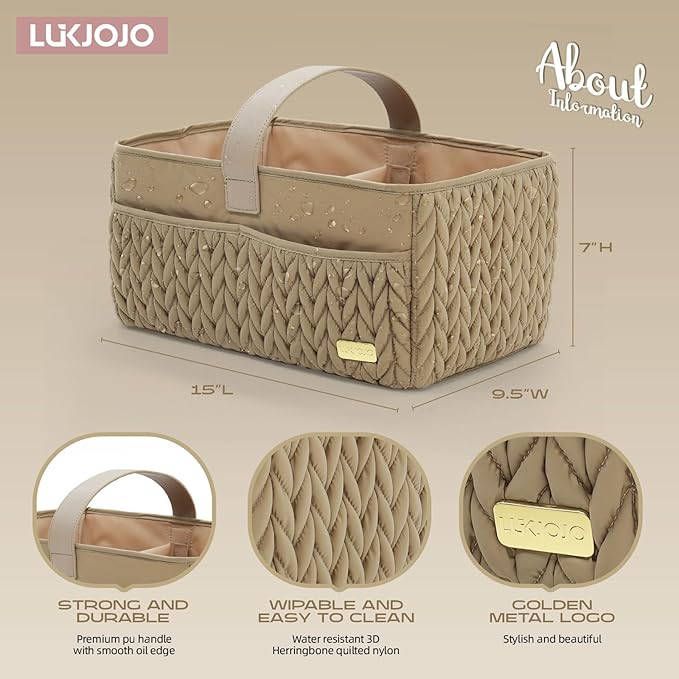 Luxurious Baby Diaper Caddy, Nursery Storage Basket for Newborn Essentials, Travel Baby Basket for Diapers Baby Wipes, Organi